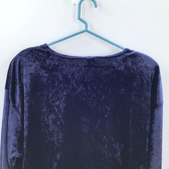 Vintage Women's Top 2X Crushed Blue Velvet Cotton Blend Made in USA Gothic L/S - Picture 4 of 11